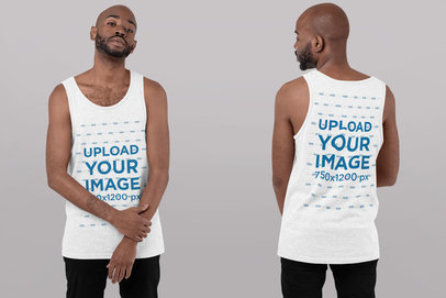 Both Sides Mockup of a Bearded Man Wearing a Tank Top at a Studio 29645