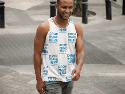 Tank Top Mockup of a Muscular Fit Man Walking in the Street