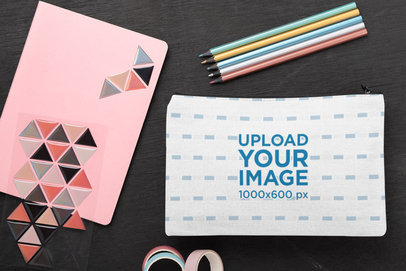 Mockup of a Pouch by Some School Supplies 29994