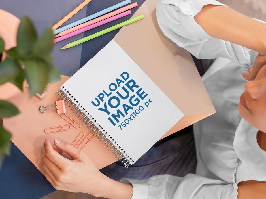 Notebook Mockup of a Woman Studying 