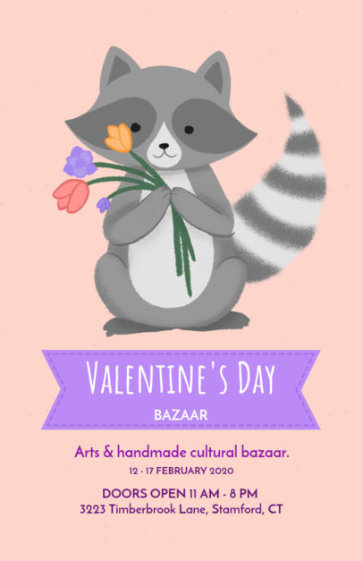 Valentine's Day Bazaar Flyer Maker with a Cute Raccoon Illustration