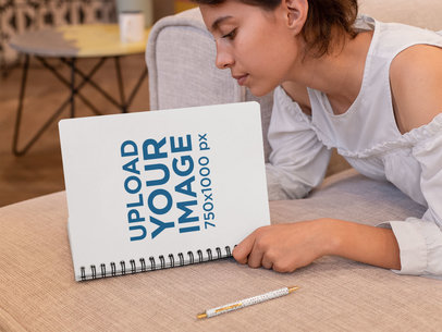 Spiral Notebook Mockup Featuring a Woman Reading 29955