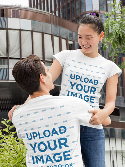 T-Shirt Mockup of a Happy Couple Hugging