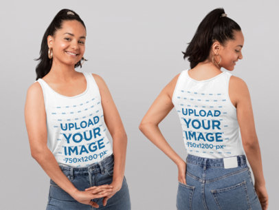 Both Sides Tank Top Mockup of a Woman Posing at a Studio 