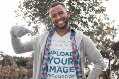 Heathered V-Neck Tee Mockup of a Man Pointing at Himself