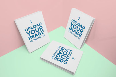 Mockup of Three Books in a Color-Custom Corner
