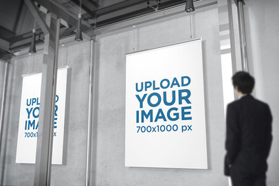 Mockup of Two Posters Displayed Inside a Minimalist Building