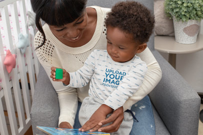 Onesie Mockup of a Baby Boy Playing with His Mom