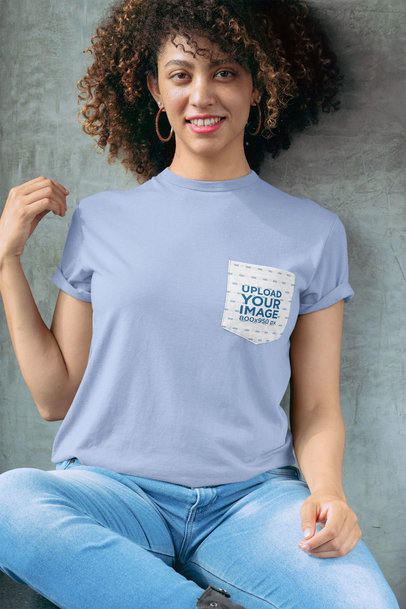 Pocket Tee Mockup of a Woman with Natural Hair Smiling 30066