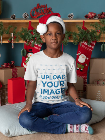 Mockup of a Kid Wearing a X-mas T-Shirt 