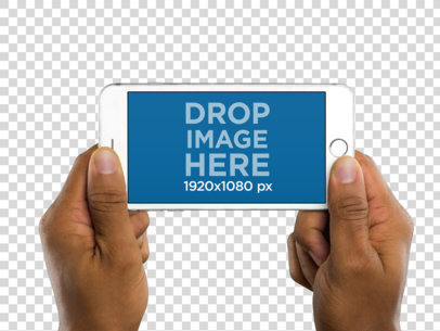 Mockup of a Man Holding White iPhone 6 in Landscape