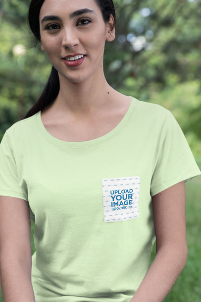 Pocket Mockup Featuring a Young Smiling Woman 30071