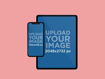 Mockup of an iPhone 11 and an iPad Pro with a Plain Color Background