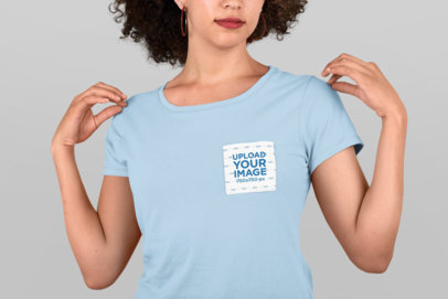Cropped Face Pocket Tee Mockup of a Woman with Curly Hair