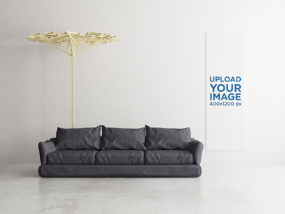 Mockup of  an Art Print in a Modern Room with a Leather Couch 