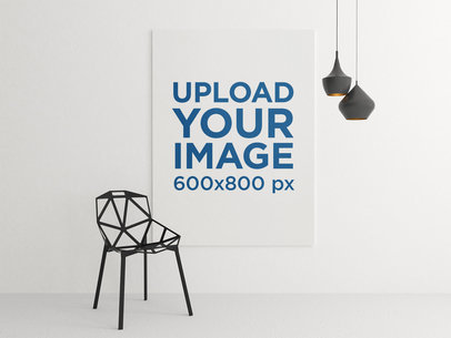 Art Print Mockup Featuring a Modern Chair and a Set of Hanging Lamps