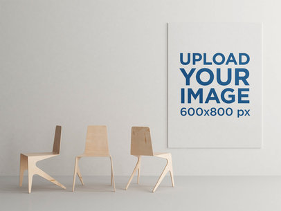 Minimal Art Print Mockup Featuring Three Modern Wooden Chairs 