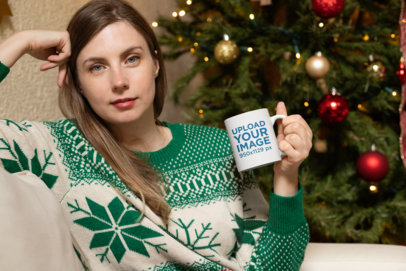 11 oz Mug Mockup Featuring a Woman in a Christmas Setting 