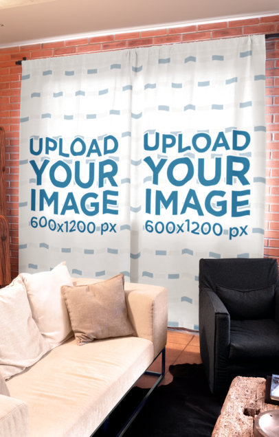 Mockup of Two Curtains Hanging in a Rustic Style Living Room 30095