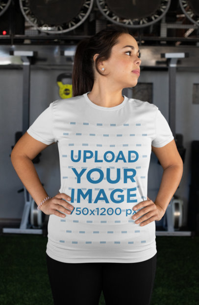 Plus Size T-Shirt Mockup of a Young Woman at a Gym 