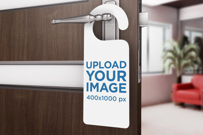 Door Hanger Mockup Placed on a Wooden Door