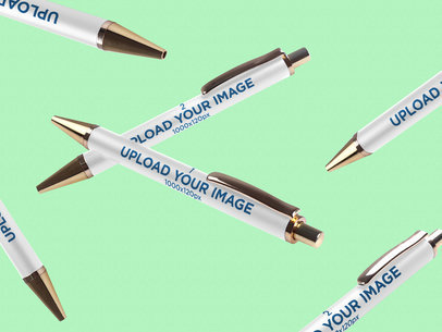 Pen Mockup Featuring Multiple Pens in a Plain Color Background