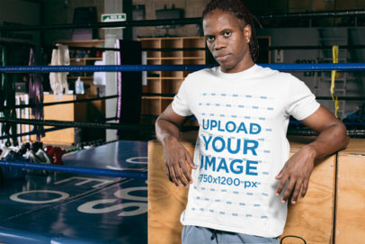 T-Shirt Mockup Featuring a Man Posing by a Boxing Ring 