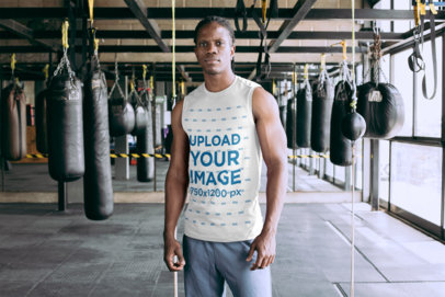 Mockup of a Serious Man Wearing a Sleeveless Shirt at a Boxing Gym 