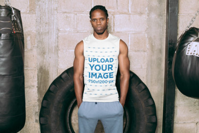 Sleeveless Shirt Mockup of a Serious Man at the Gym