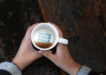 15 oz Hidden Message Mug Mockup on a Wooden Table