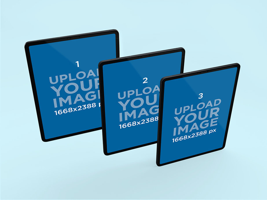 Placeit - Mockup of Three iPad Pros Floating in Line