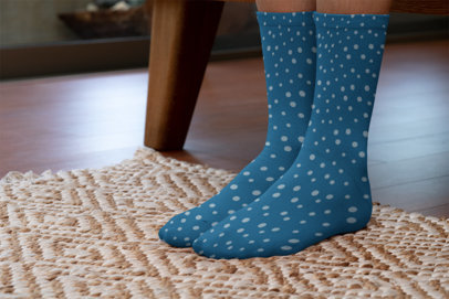 Mockup of a Woman Wearing Sublimated Socks at Home 