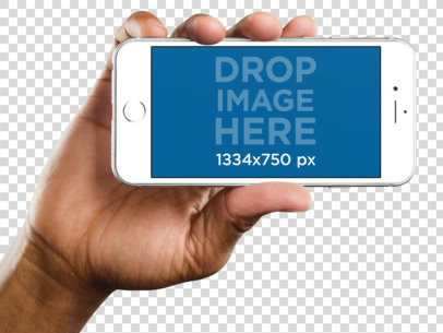iPhone 6s Mockup Held in Landscape Position by a Black Man a11031