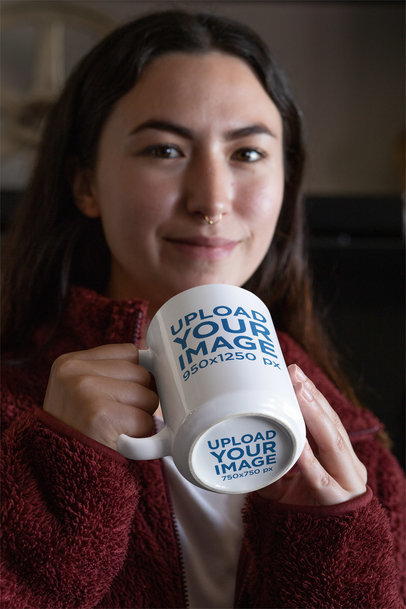 15 oz Hidden Message Mug Mockup Featuring a Woman with a Nose Piercing