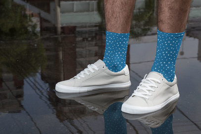 Mockup of a Man with Sublimated Socks Standing on a Wet Surface 29552