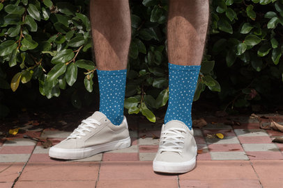 Sublimated Socks Mockup Featuring a Man Wearing Retro Sneakers