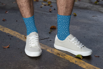 Socks Mockup Featuring a Man Posing at the Street 29555