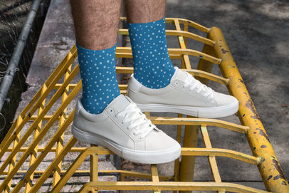 Mockup of a Man with Sublimated Long Socks at an Urban Scenario 29556