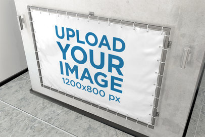 Horizontal Banner Mockup Placed Against a Concrete Wall