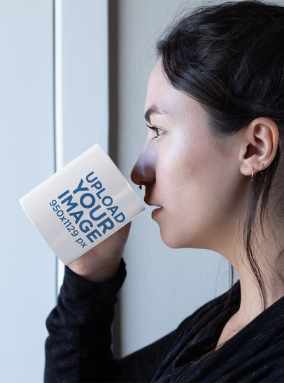 Mockup of a Woman with a Septum Piercing Drinking from Her 11 oz Mug 30134