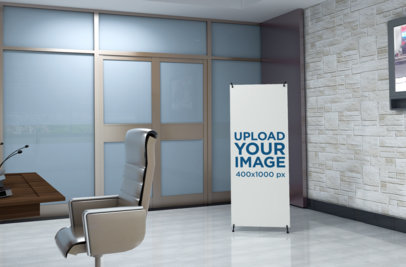 Mockup of an X-Stand Banner at a Modern Office