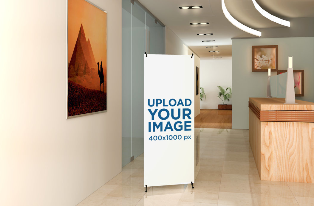 Mockup of an X-Stand Banner at the Hallway of an Office Complex
