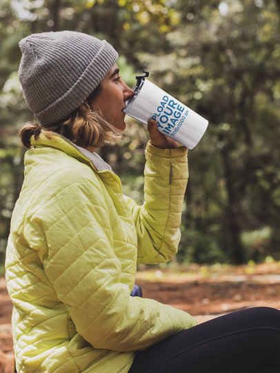 Travel Mug Mockup of a Woman in Nature