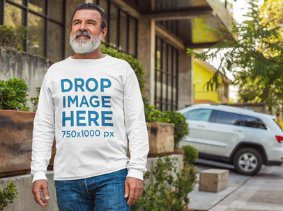 Long Sleeve Tee Mockup of a Handsome Elder Man Outdoors
