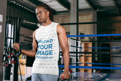 Sleeveless Shirt Mockup of a Man Exercising at a Boxing Gym