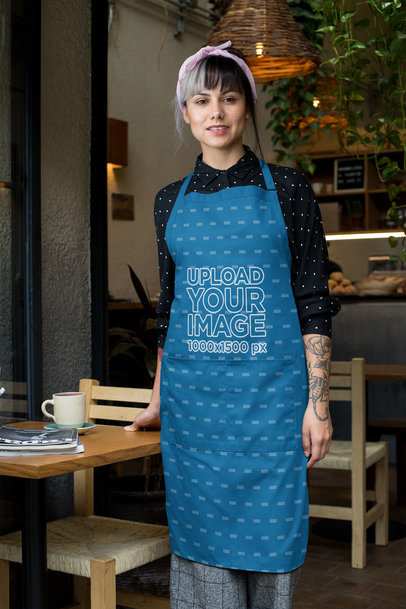 Mockup of a Waitress Wearing a Sublimated Apron