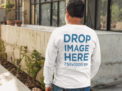 Back of a Middle-Aged Man Wearing a Long Sleeve Tee Mockup