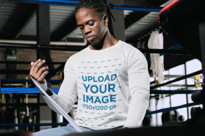 Long Sleeve Mockup Featuring a Man Wrapping His Hands with Bandages 30163