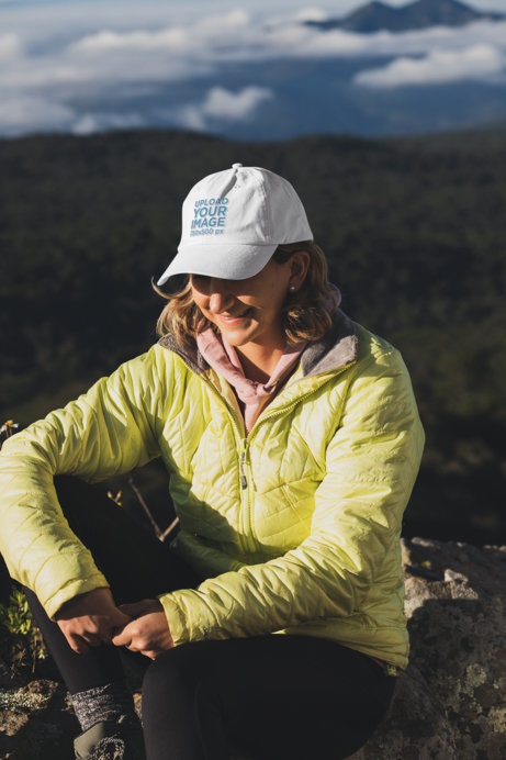 Dad Hat Mockup of a Woman on a Hike