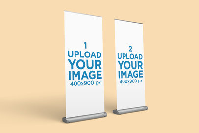 Mockup of Two Vertical Banners Against a Solid Surface
